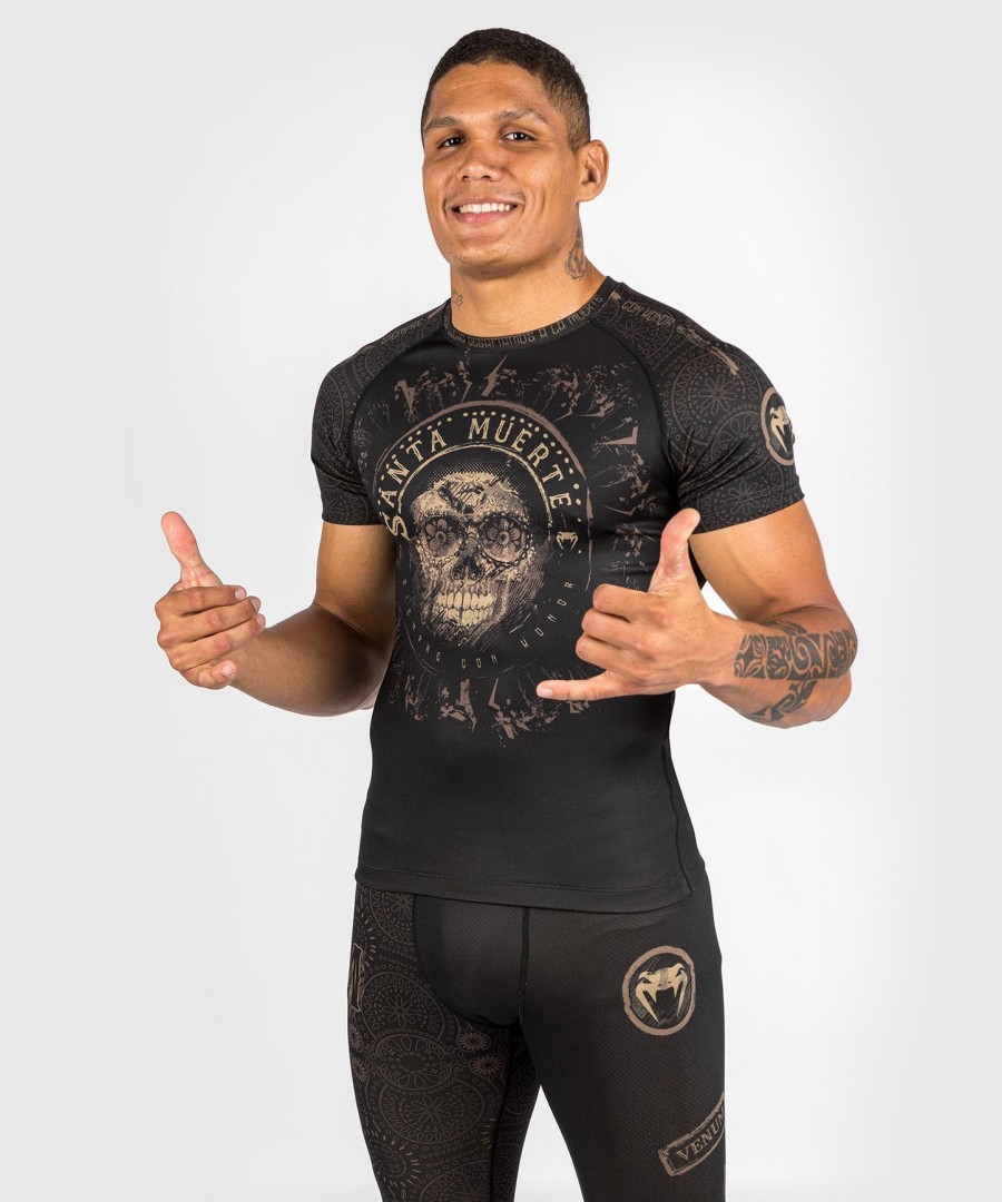 venum santa muerte dark side - lyhythihainen rashguard-paita - mustaruskea