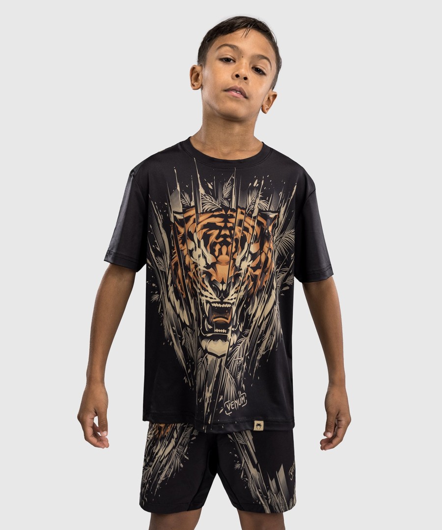 venum tiger kids dry tech t-paita - mustaneonoranssi