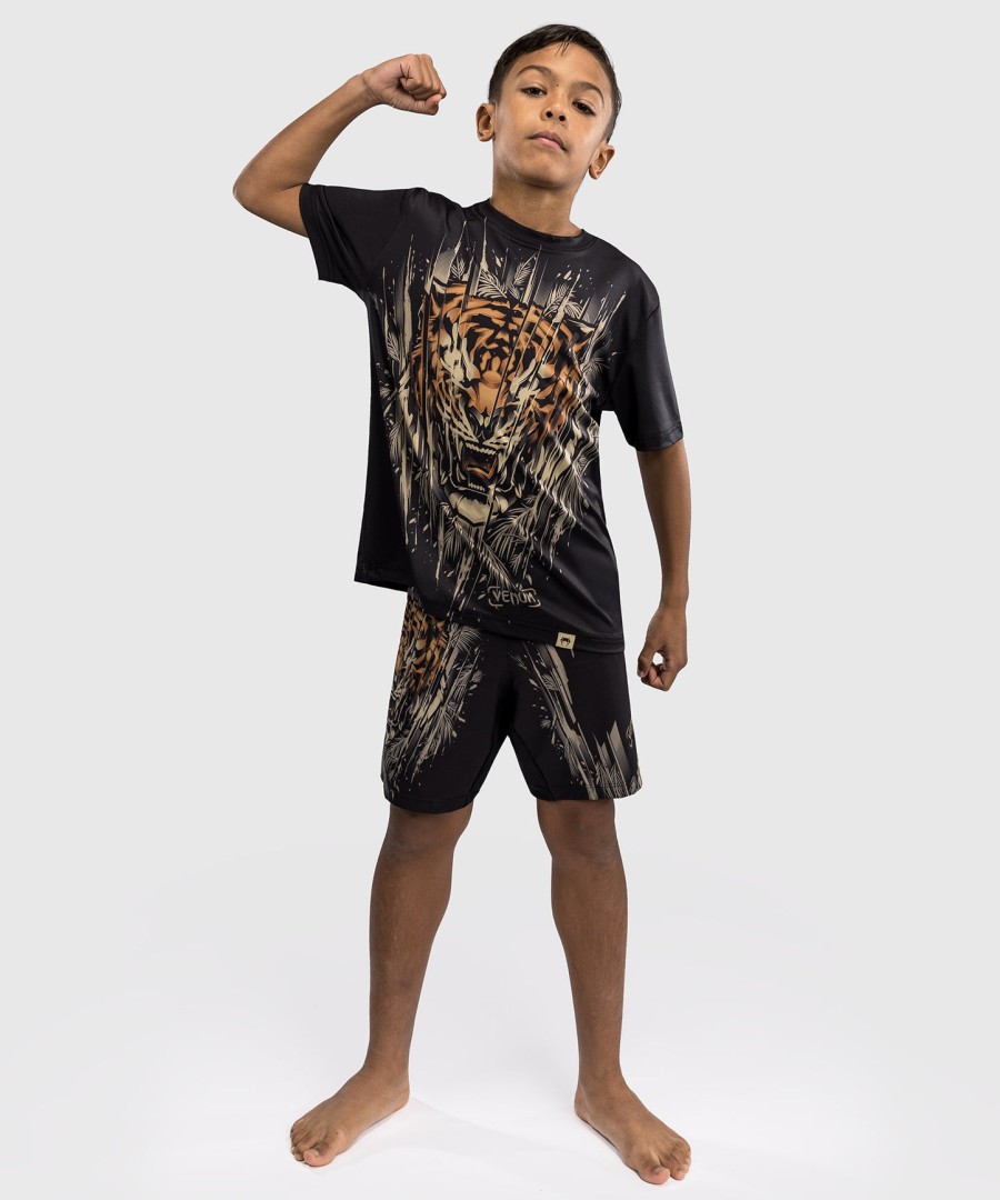 venum tiger kids dry tech t-paita - mustaneonoranssi