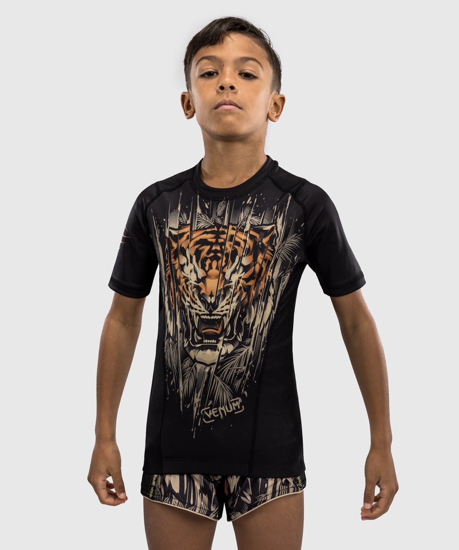 venum tiger lasten lyhythihainen rashguard - mustaneonoranssi